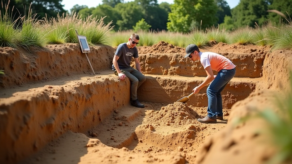 Archeologo darbovietėje kasinėjamos ir dokumentuojamos senovės žemės sluoksniai